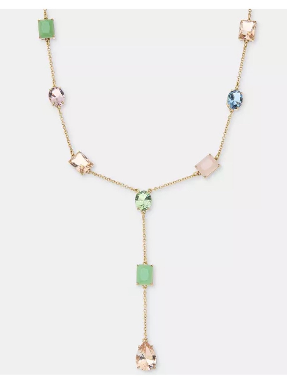 Ralph Lauren Gold-Tone Y Necklace with Pastel Green, Pink & Blue Stones
